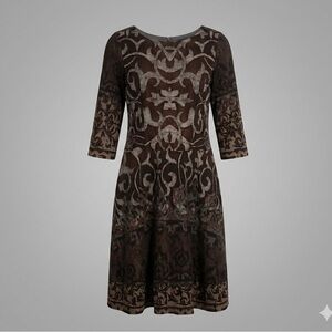 Chris McLaughlin Women's Brown Patterned A-Line Dress